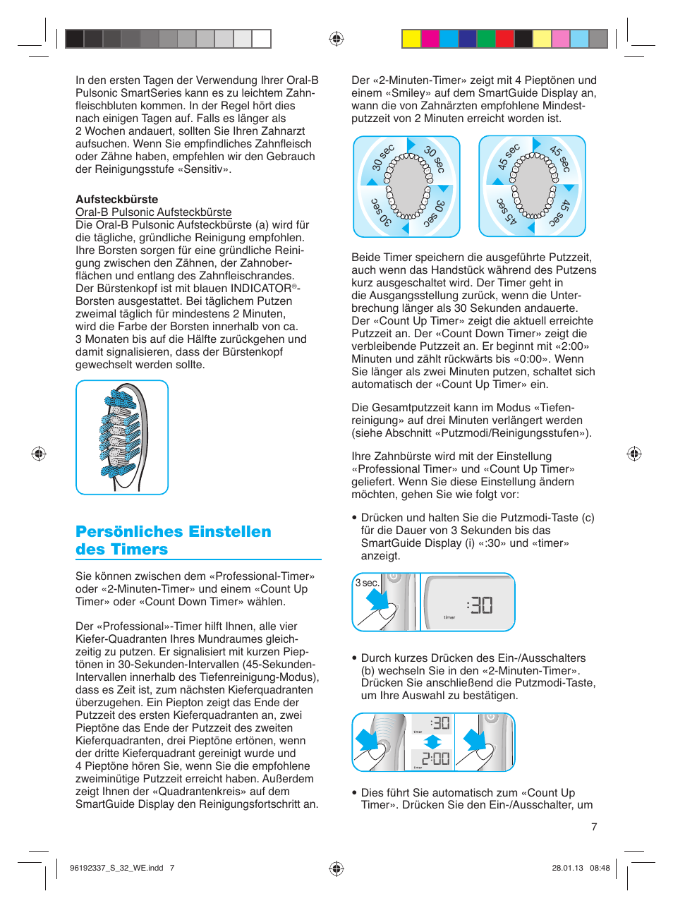 Persönliches einstellen des timers | Oral-B Pulsonic Smart Series S 32.533.5 User Manual | Page 7 / 80
