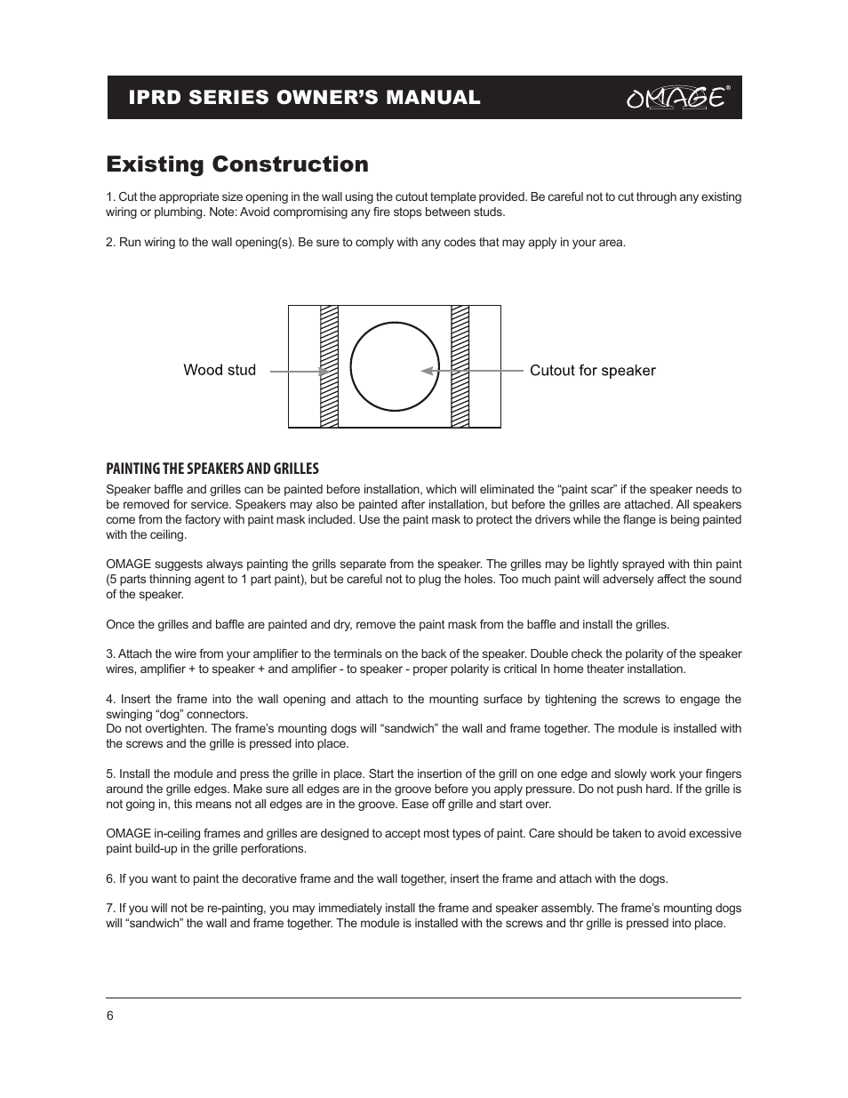 Existing construction, Iprd series owner’s manual | Omage IPRD8 User Manual | Page 6 / 12