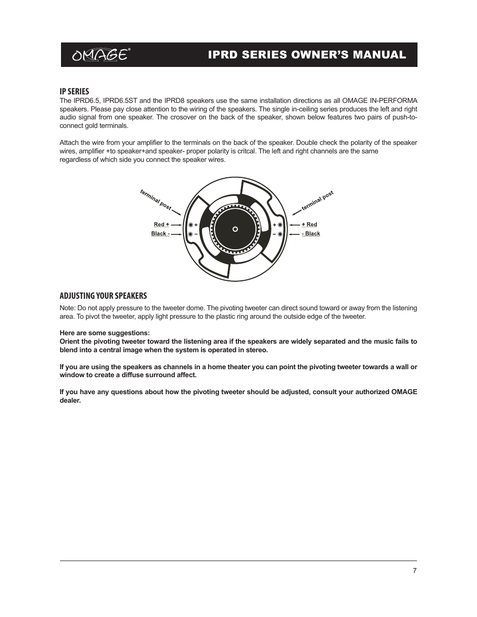 Iprd series owner’s manual | Omage IPRD8 User Manual | Page 7 / 12