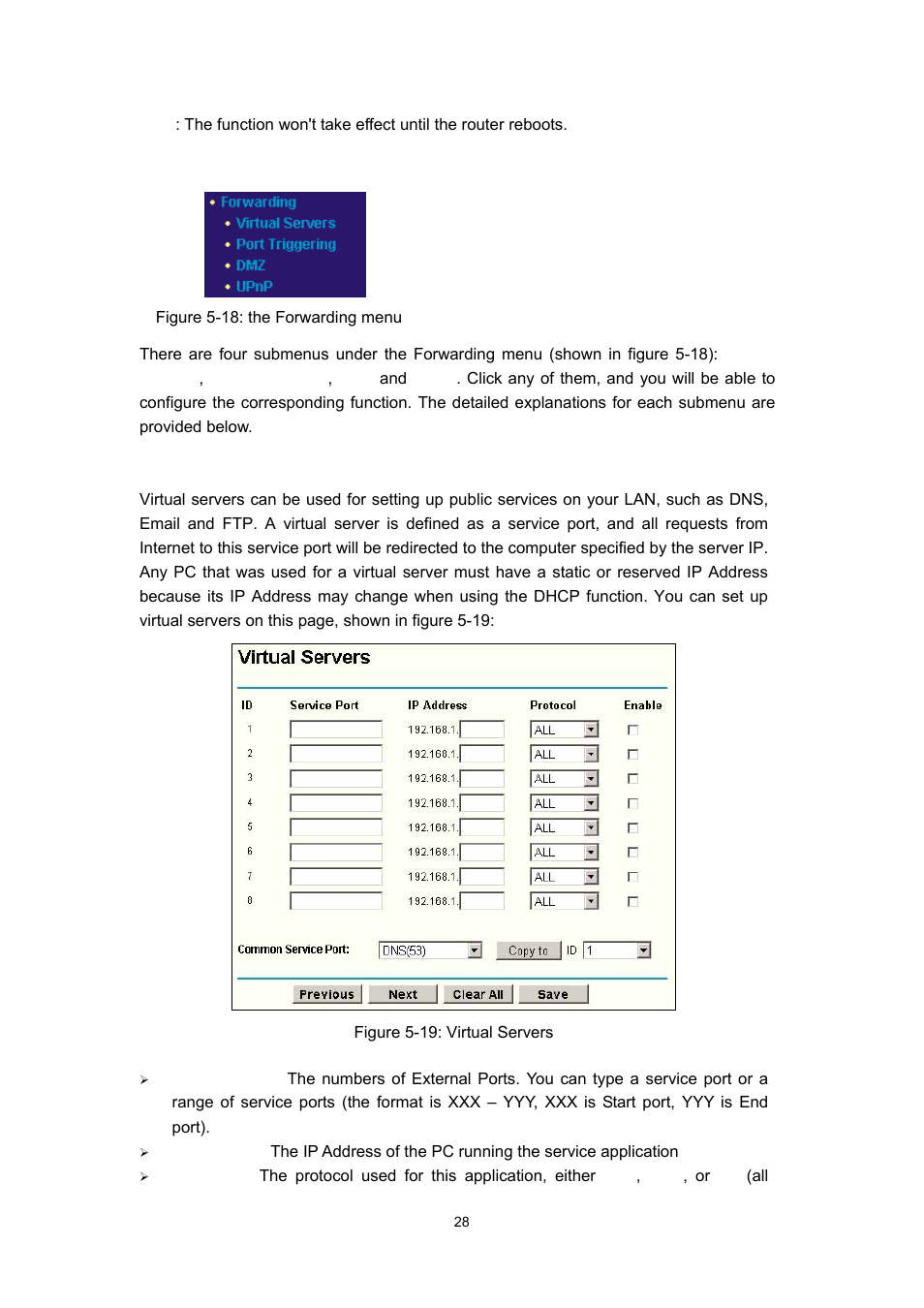 7 forwarding, 1 virtual servers | Olitec RW400G User Manual | Page 32 / 65