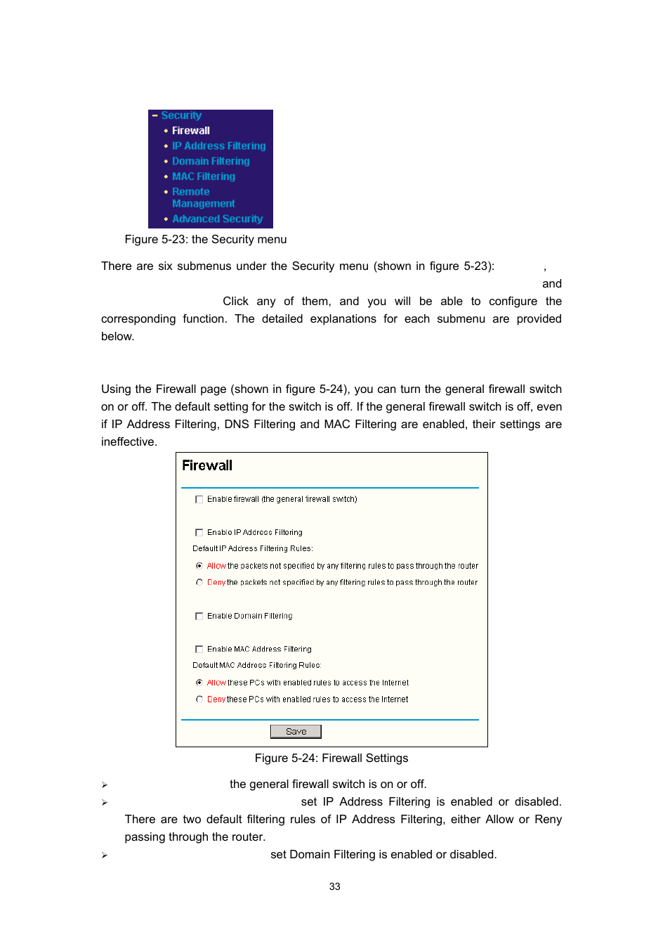 8 security, 1 firewall | Olitec RW400G User Manual | Page 37 / 65