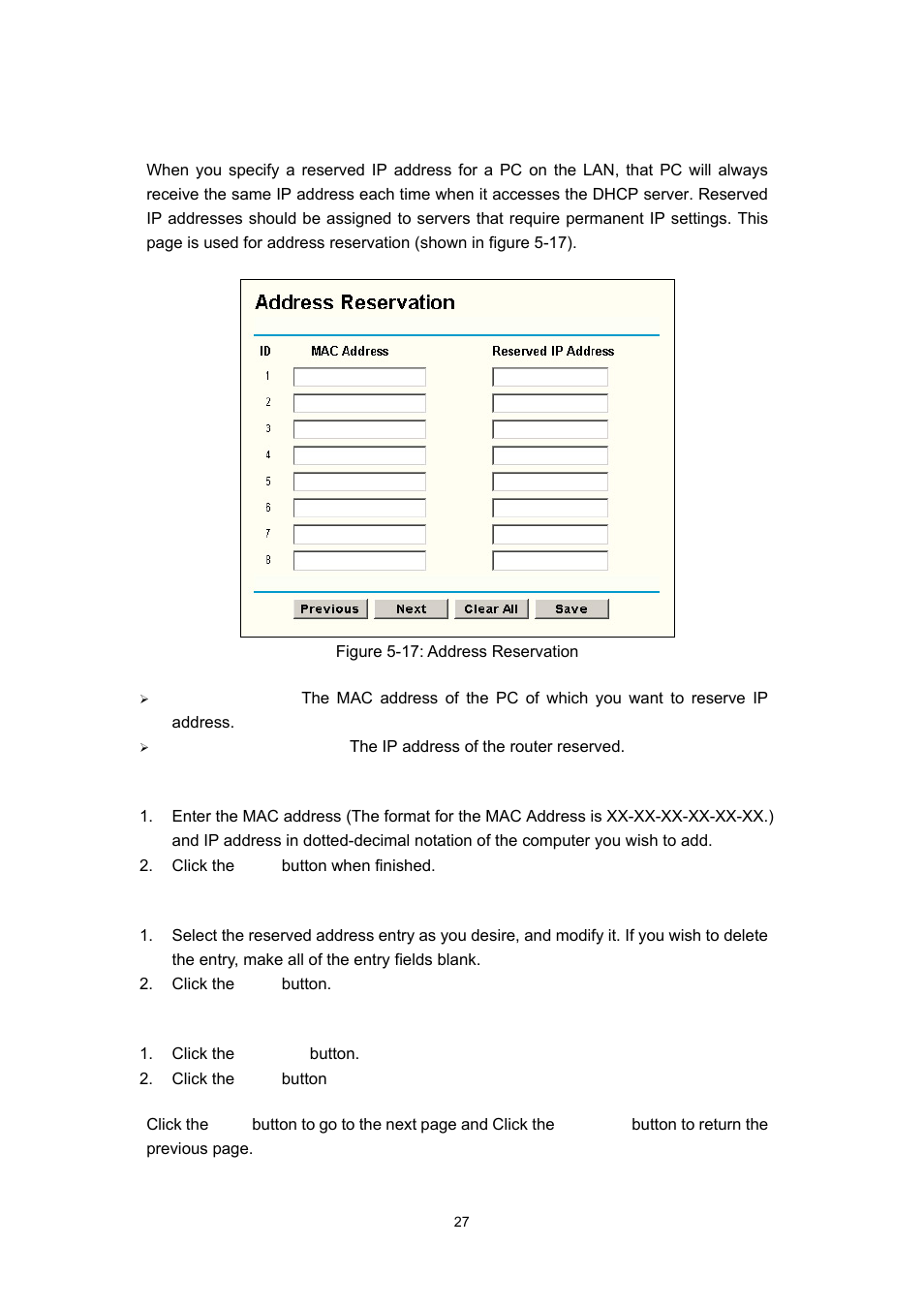 3 address reservation | Olitec RW400SG User Manual | Page 31 / 65