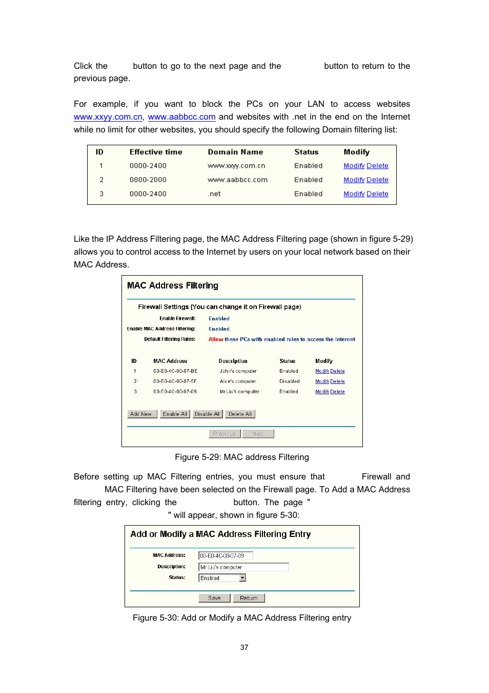 4 mac filtering | Olitec RW400SG User Manual | Page 41 / 65