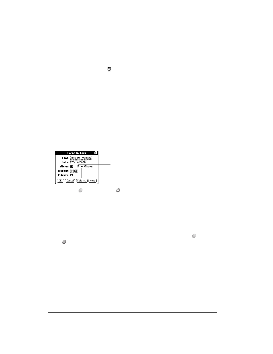 Setting an alarm for an event, To set an alarm for an event | Over And Back 180 User Manual | Page 104 / 251