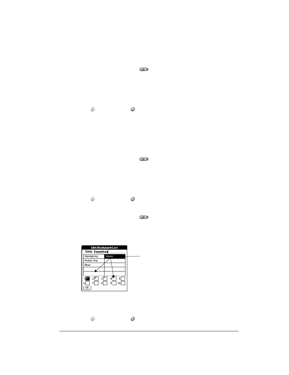 Deleting bookmarks, To delete a bookmark, Arranging your bookmarks | To rearrange bookmark entries | Over And Back 180 User Manual | Page 125 / 251