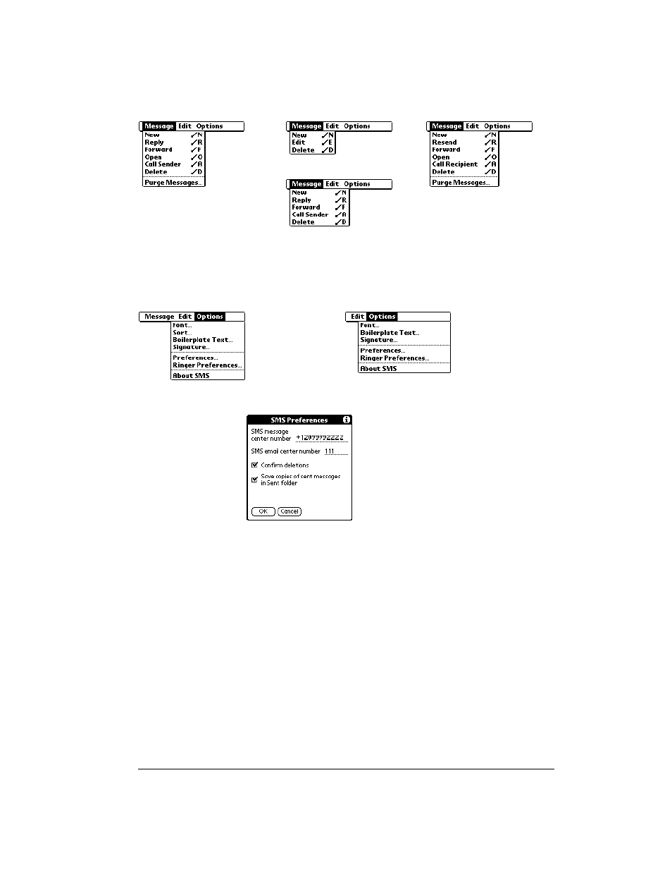 Message menus, Options menus | Over And Back 180 User Manual | Page 139 / 251