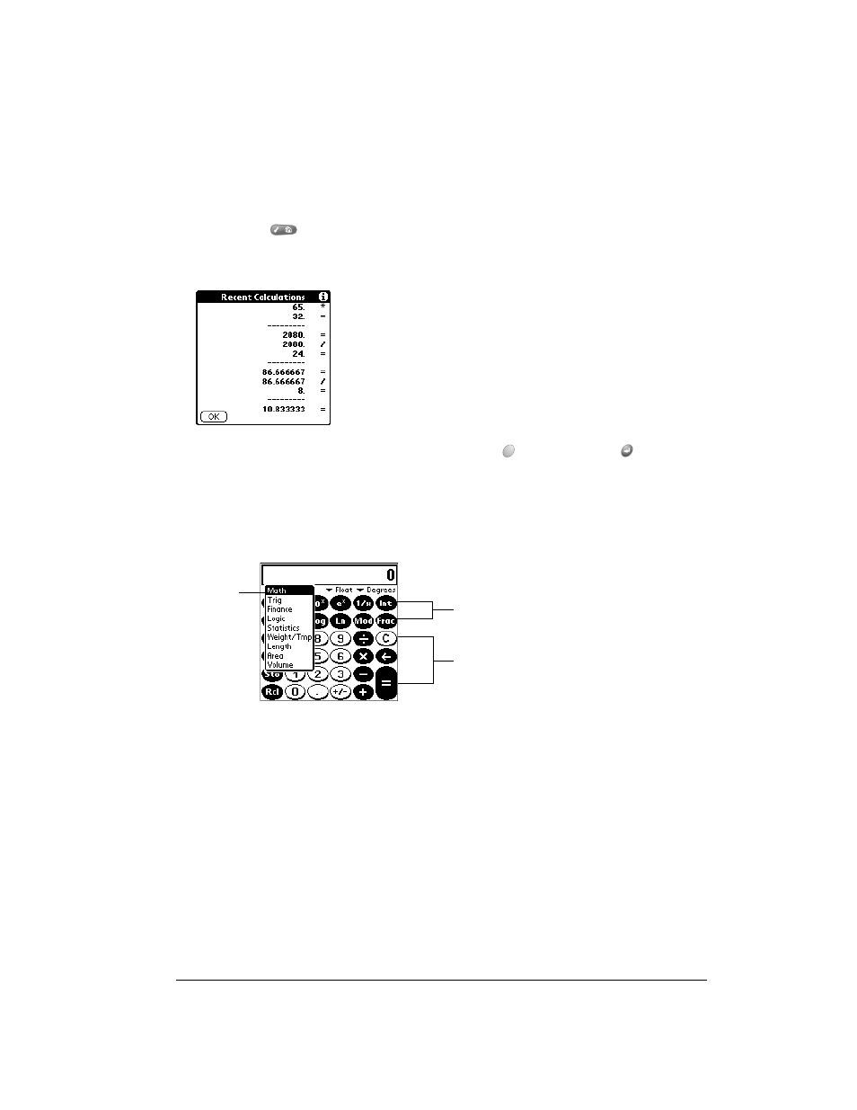 Displaying recent calculations, To display recent calculations, Using the advanced calculator mode | Using the advanced calculator buttons | Over And Back 180 User Manual | Page 149 / 251