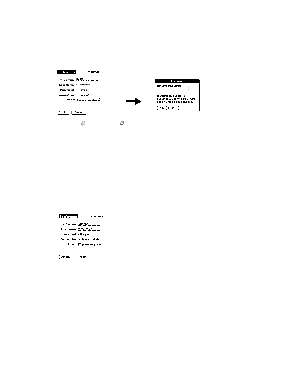 To enter a password, Selecting a connection, To select a connection | Over And Back 180 User Manual | Page 180 / 251