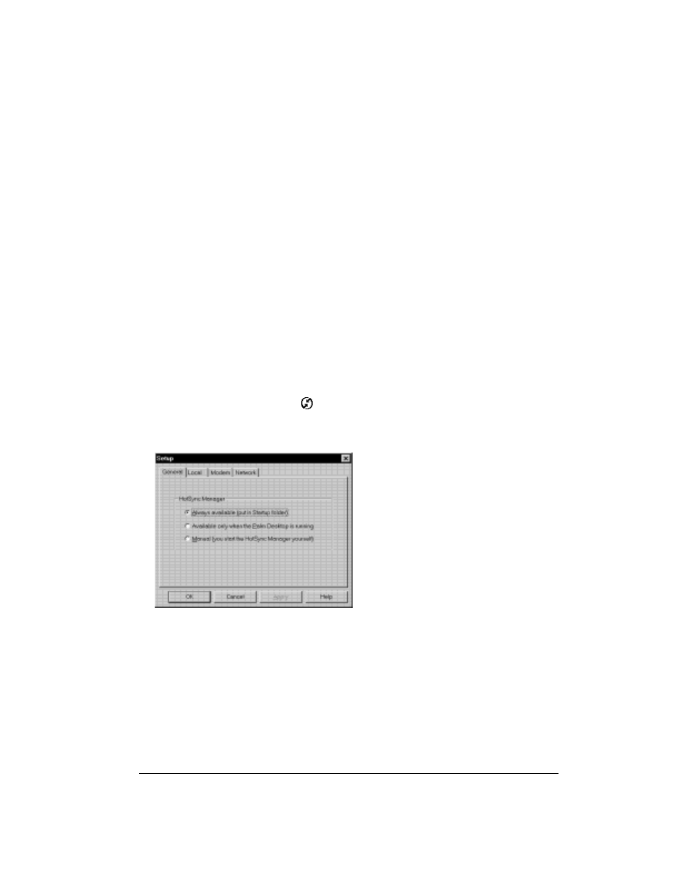 Advanced hotsync® operations, Selecting hotsync setup options, To set the hotsync options | Advanced hotsync, Operations, Chapter 8 | Over And Back 180 User Manual | Page 193 / 251