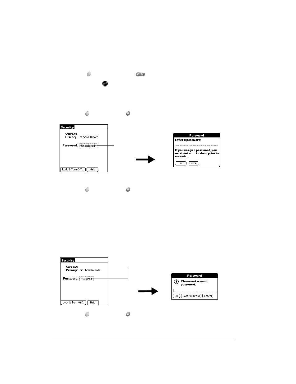 Assigning a password, To assign a password, Changing or deleting a password | To change or delete your password | Over And Back 180 User Manual | Page 44 / 251