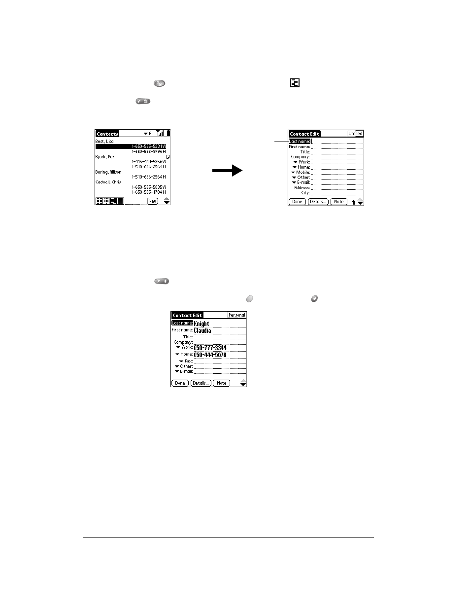 To create a new contacts entry | Over And Back 180 User Manual | Page 86 / 251