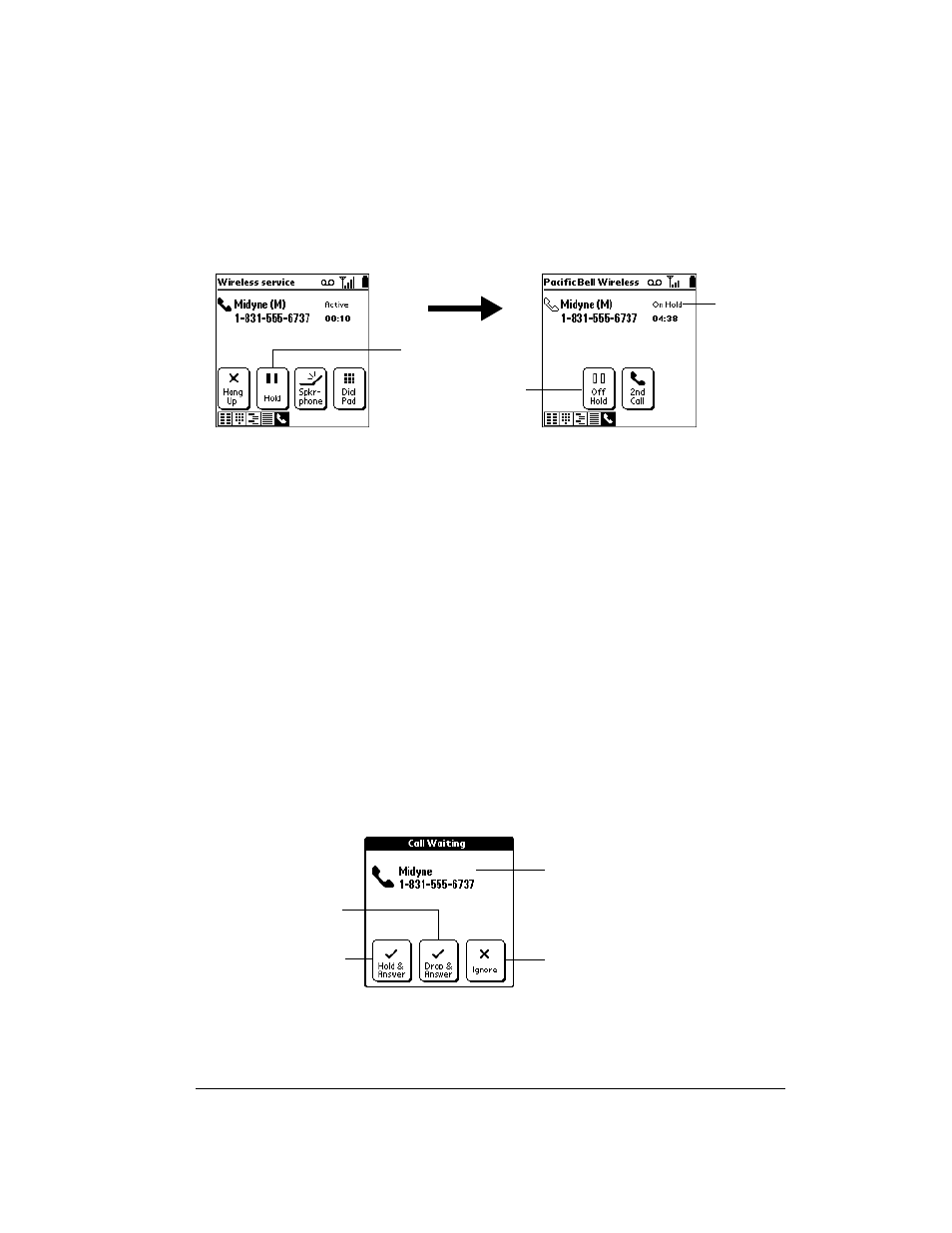 Placing calls on hold, To place a call on hold, Handling multiple calls | Over And Back 180 User Manual | Page 93 / 251