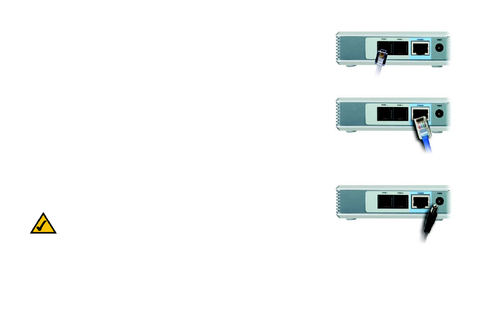 Figure 3-2: connect the telephone cable, Figure 3-3: connect the ethernet network cable, Figure 3-4: connect the power | Over And Back PAP2 User Manual | Page 12 / 46