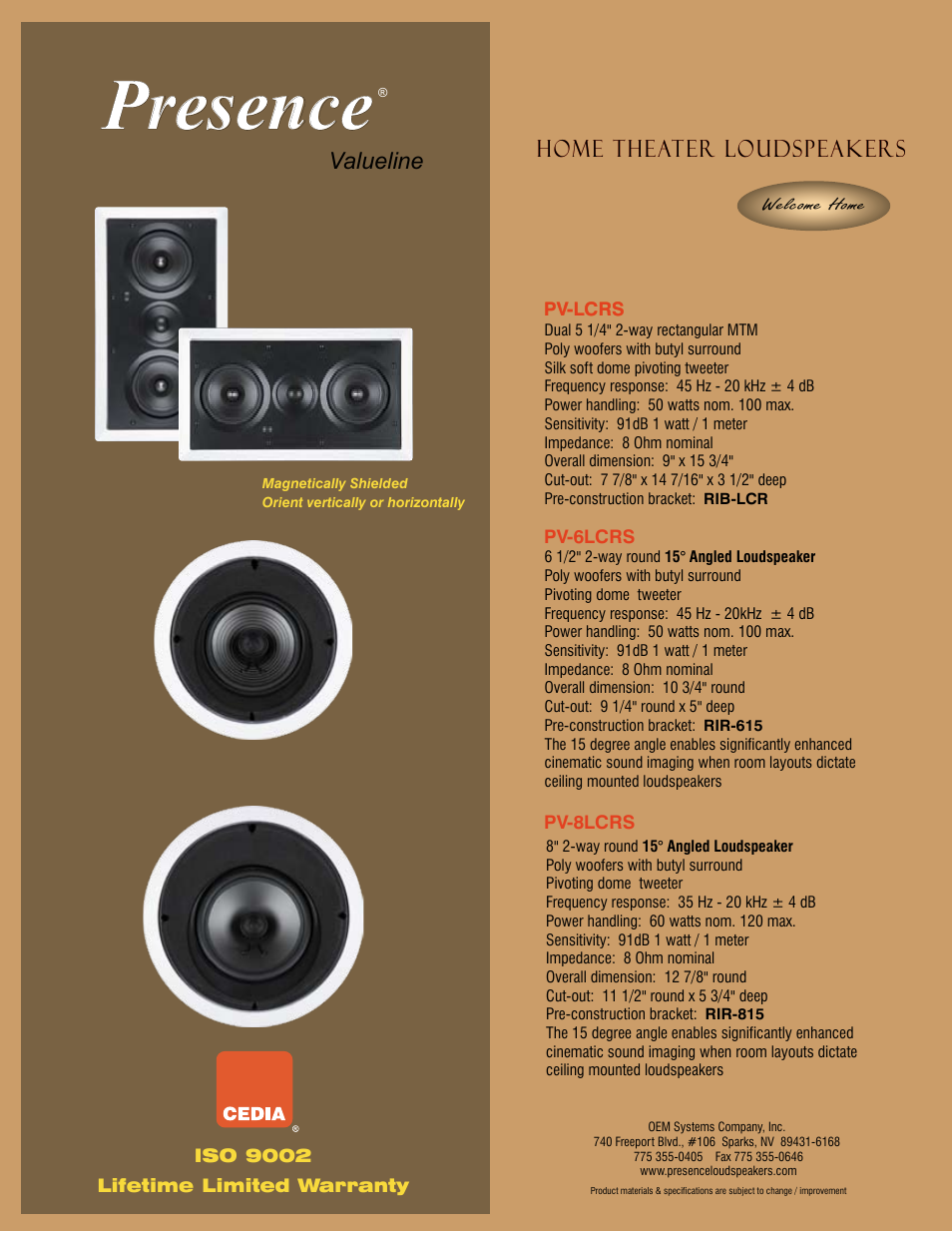 OEM Systems PV-8LCRS User Manual | 1 page