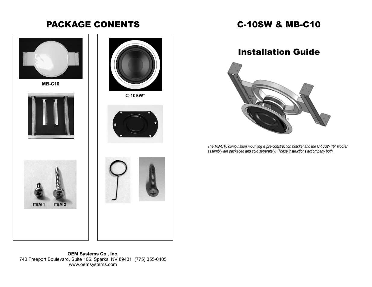 OEM Systems In-Ceiling Subwoofer System MB-C10 User Manual | 2 pages