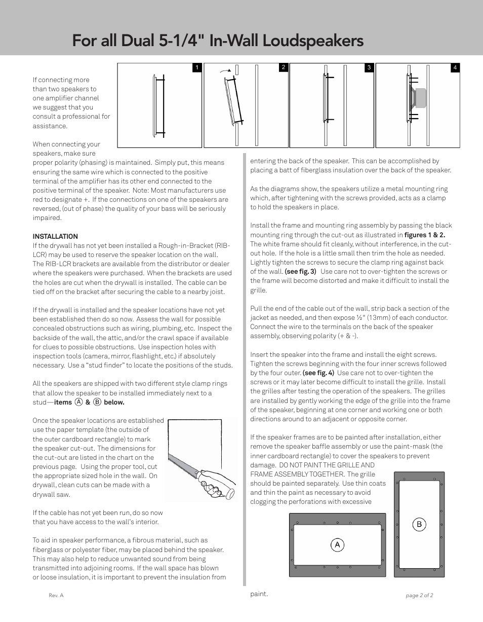 For all dual 5-1/4" in-wall loudspeakers | OEM Systems SE-LCR KE User Manual | Page 2 / 2