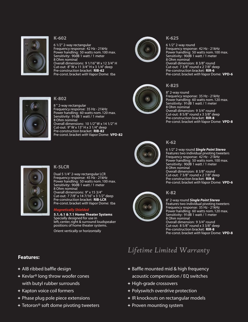 Lifetime limited warranty, Features | OEM Systems Preference Loudspeaker User Manual | Page 4 / 6