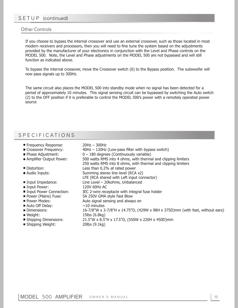 Model 500 amplifier | OEM Systems 500 User Manual | Page 10 / 12