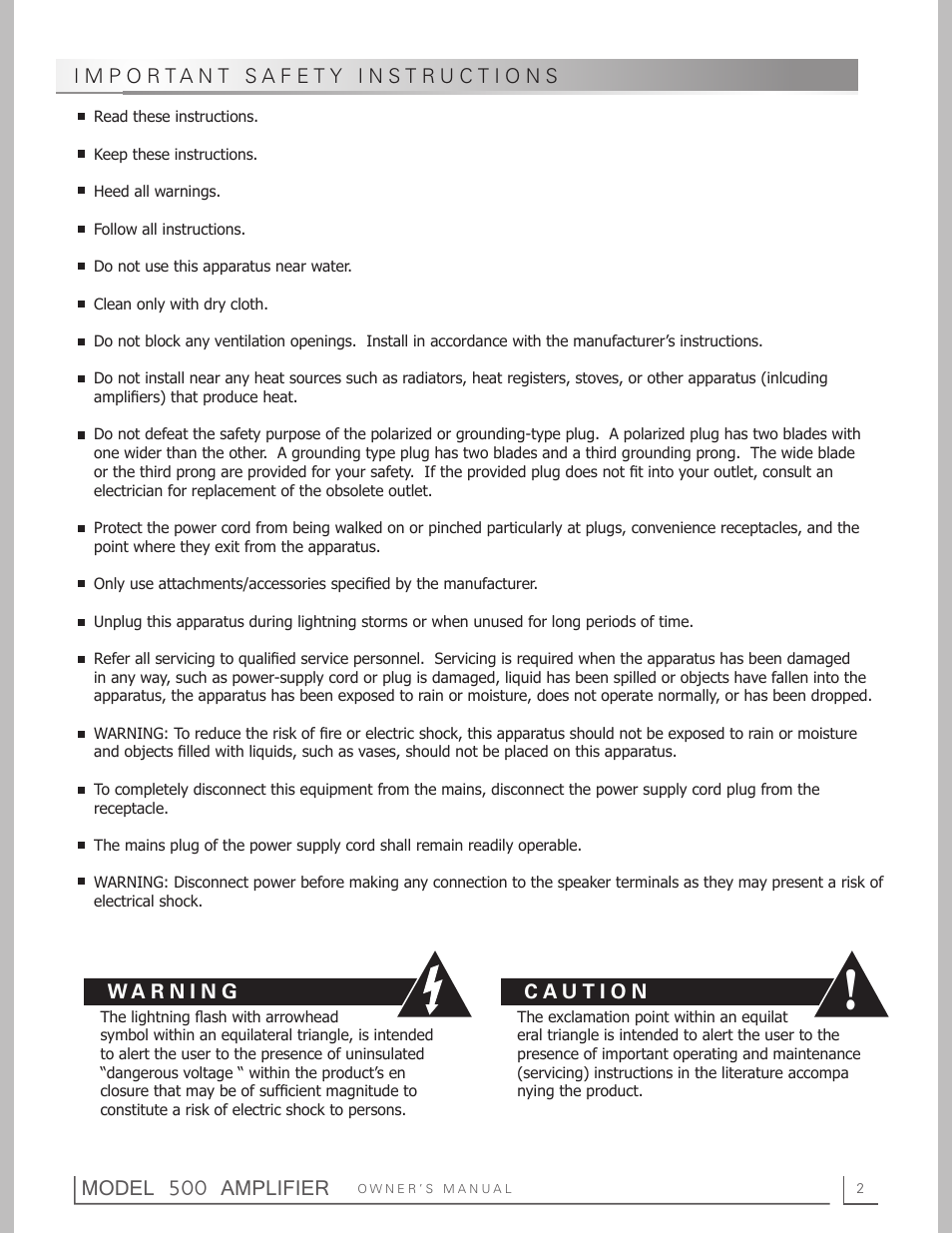 Model 500 amplifier | OEM Systems 500 User Manual | Page 2 / 12