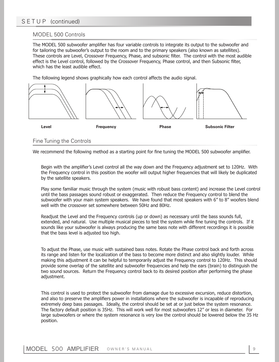 Model 500 amplifier, Model 500 controls fine tuning the controls | OEM Systems 500 User Manual | Page 9 / 12