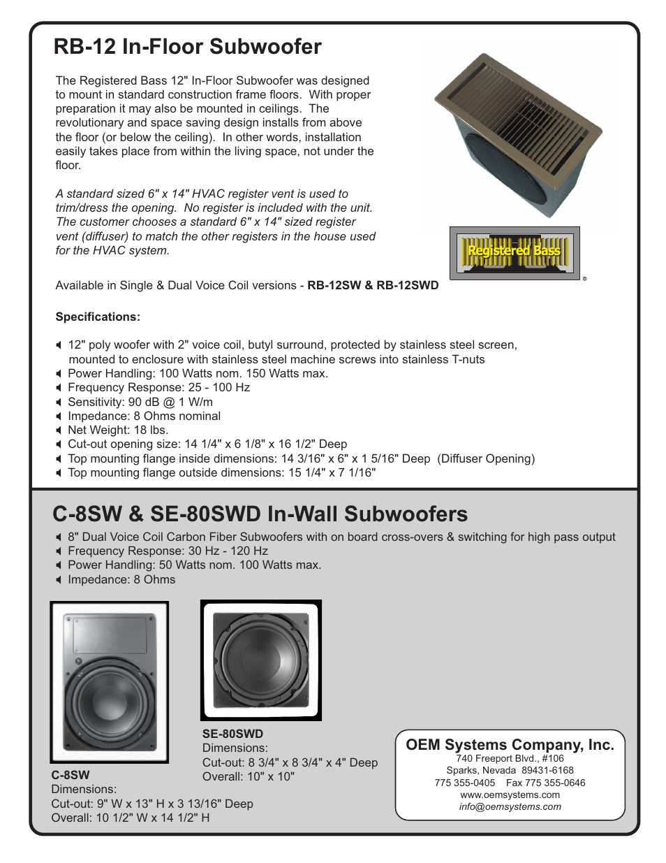 OEM Systems RB-12 User Manual | 1 page