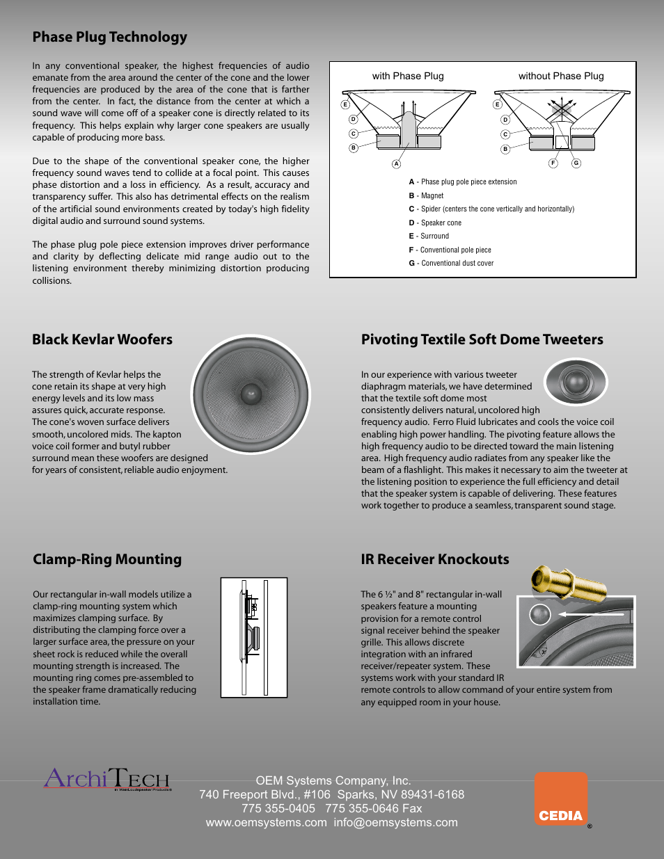 Phase plug technology, Ir receiver knockouts, Clamp-ring mounting | OEM Systems none User Manual | Page 3 / 3