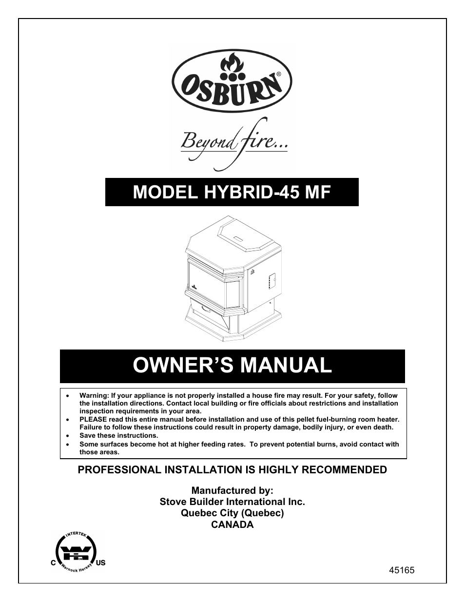 Osburn Stoves by SB I HYBRID-45 MF User Manual | 27 pages