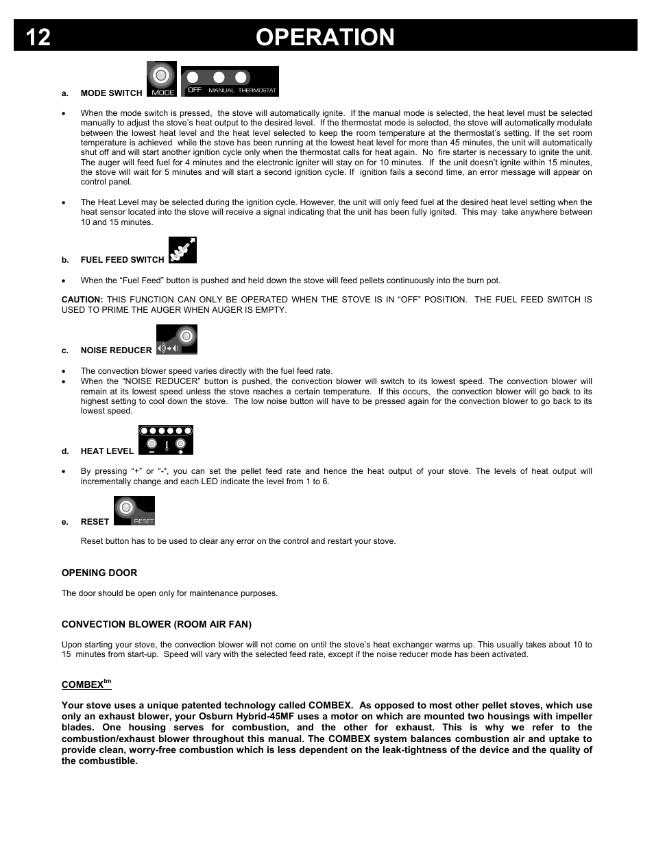 Operation 12 | Osburn Stoves by SB I HYBRID-45 MF User Manual | Page 12 / 27