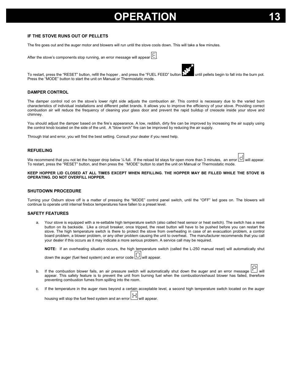 Operation 13 | Osburn Stoves by SB I HYBRID-45 MF User Manual | Page 13 / 27
