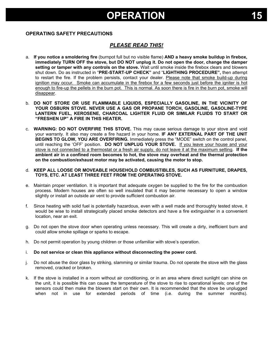 Operation 15 | Osburn Stoves by SB I HYBRID-45 MF User Manual | Page 15 / 27