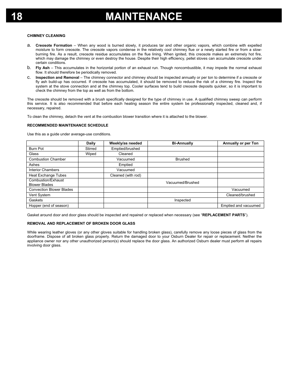 Maintenance 18 | Osburn Stoves by SB I HYBRID-45 MF User Manual | Page 18 / 27