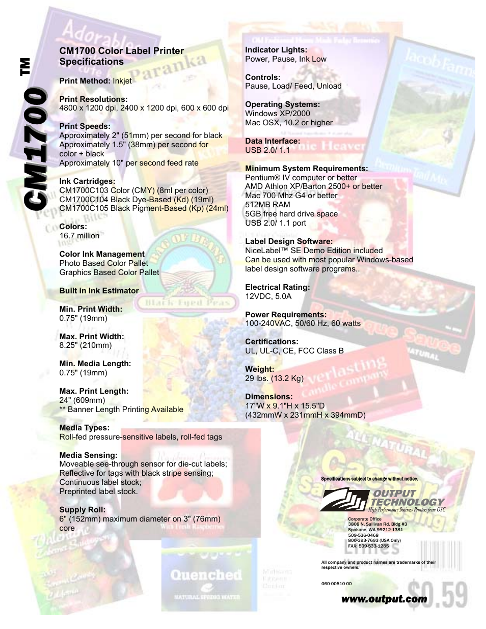 Output Solutions Professional Color Label System CM1700 User Manual | Page 2 / 2