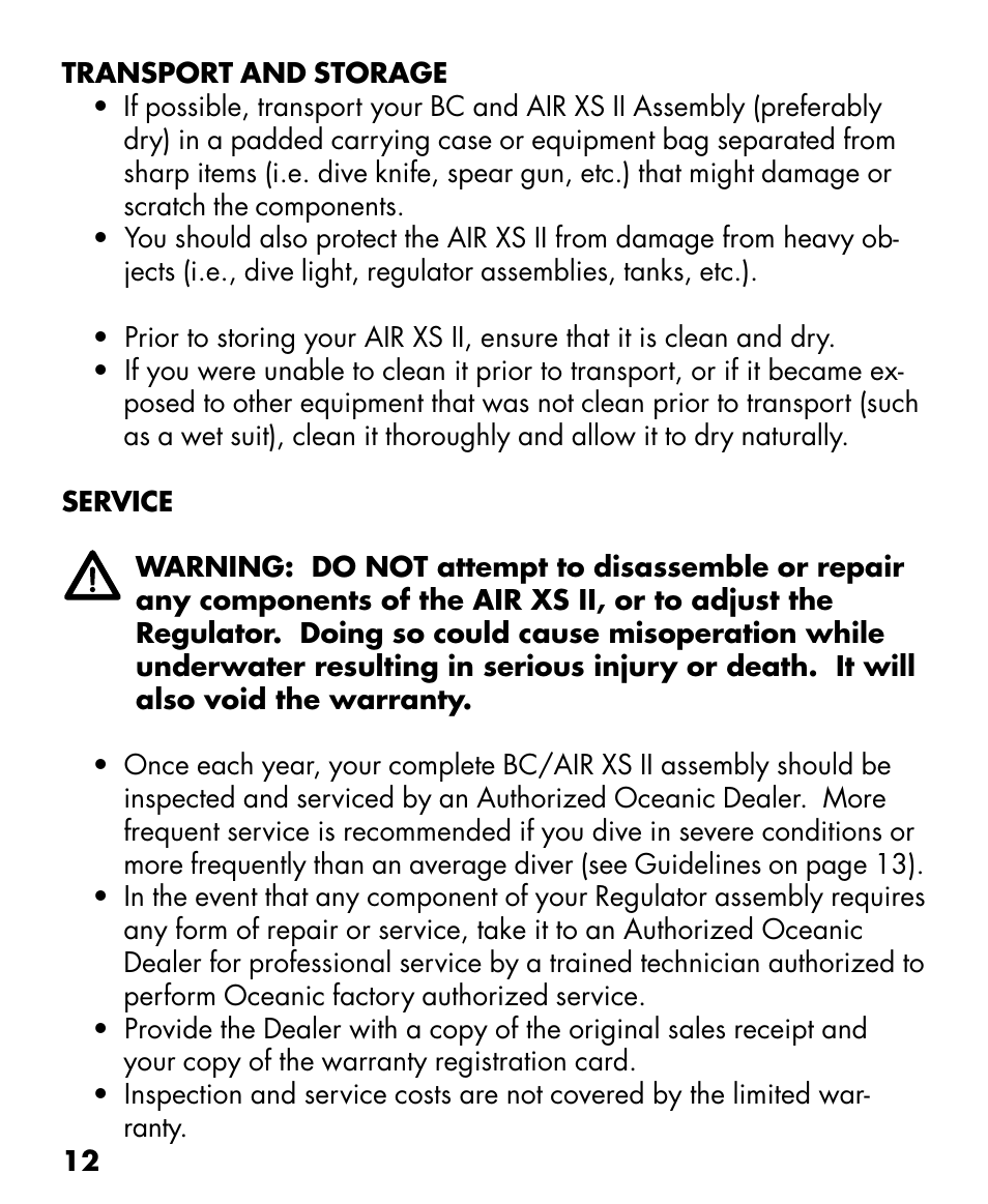 Oceanic AIR XS II User Manual | Page 12 / 16