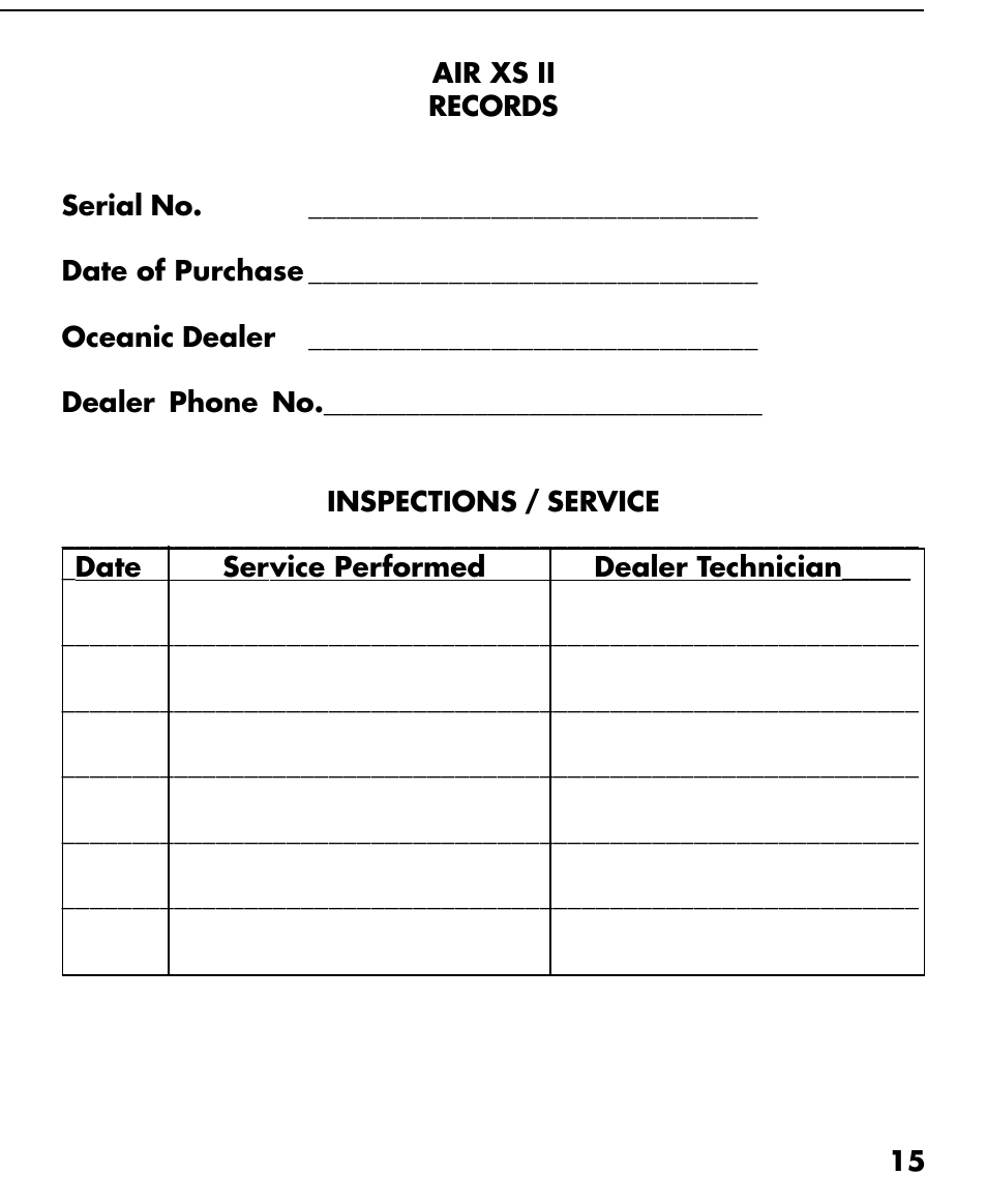 Oceanic AIR XS II User Manual | Page 15 / 16