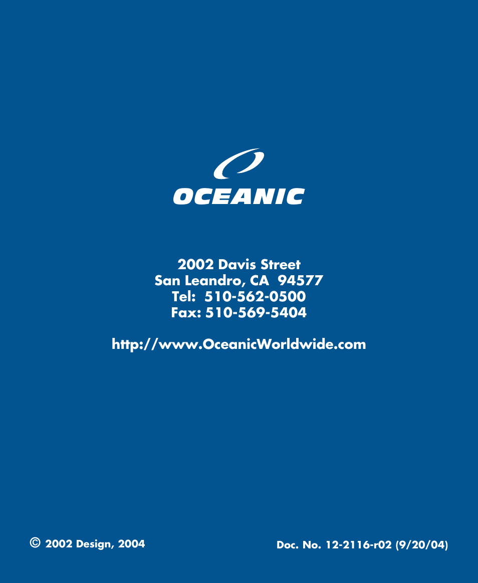 Oceanic | Oceanic AIR XS II User Manual | Page 16 / 16