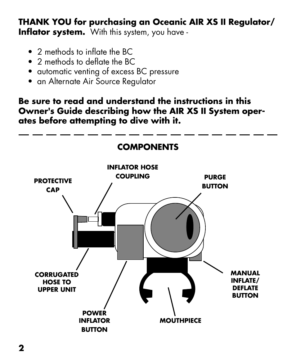 Components | Oceanic AIR XS II User Manual | Page 2 / 16