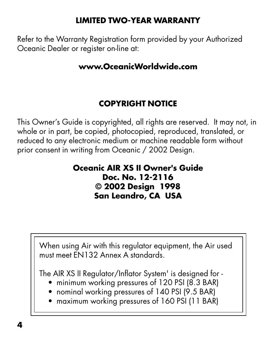 Oceanic AIR XS II User Manual | Page 4 / 16
