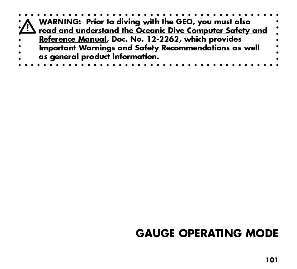 Gauge operating mode | Oceanic Watch / Dive Computer GEO User Manual | Page 101 / 140