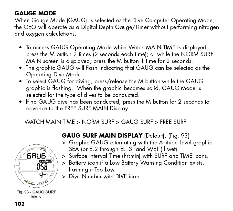 Oceanic Watch / Dive Computer GEO User Manual | Page 102 / 140