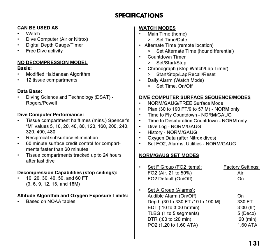 Oceanic Watch / Dive Computer GEO User Manual | Page 131 / 140