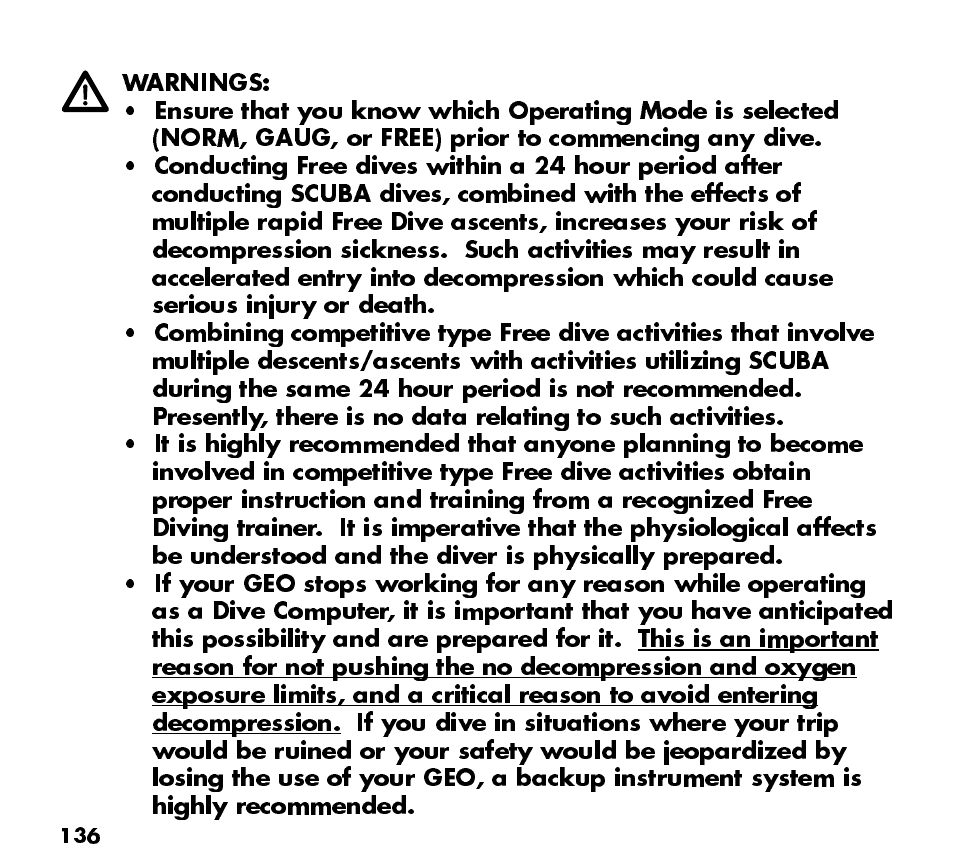 Oceanic Watch / Dive Computer GEO User Manual | Page 136 / 140