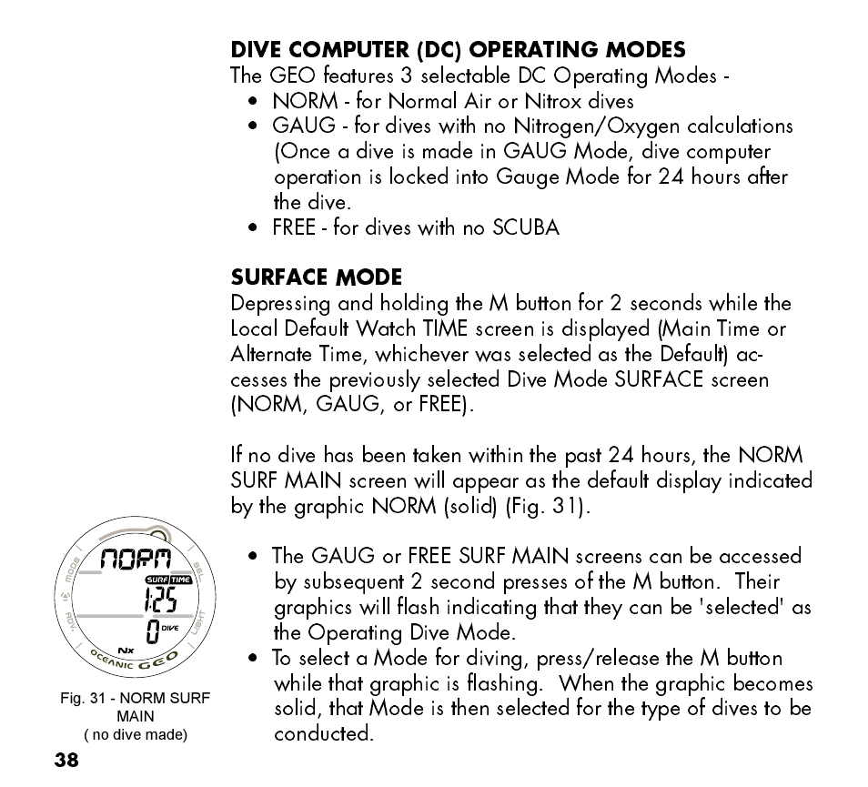 Oceanic Watch / Dive Computer GEO User Manual | Page 38 / 140