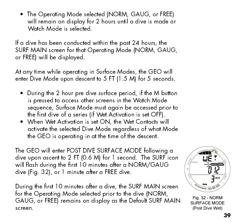 Oceanic Watch / Dive Computer GEO User Manual | Page 39 / 140