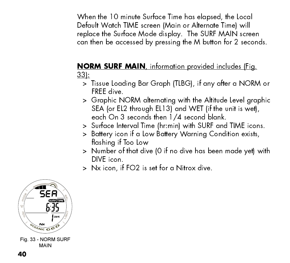 Oceanic Watch / Dive Computer GEO User Manual | Page 40 / 140