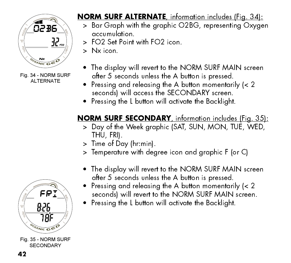 Oceanic Watch / Dive Computer GEO User Manual | Page 42 / 140