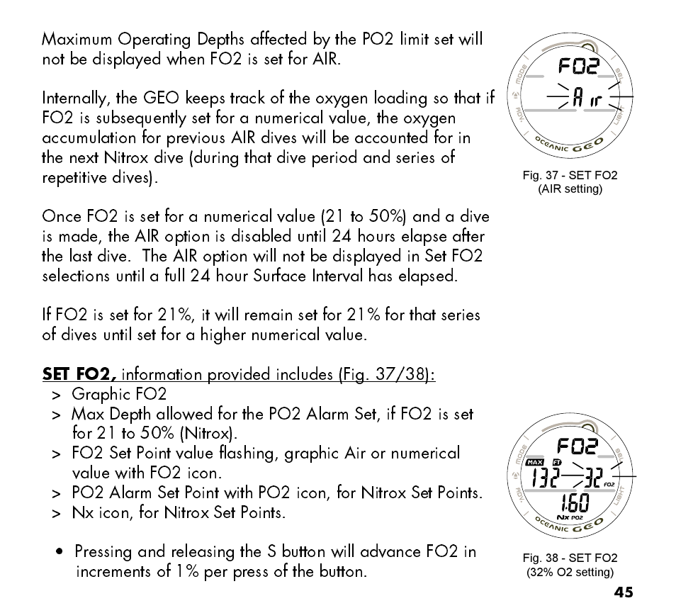 Oceanic Watch / Dive Computer GEO User Manual | Page 45 / 140