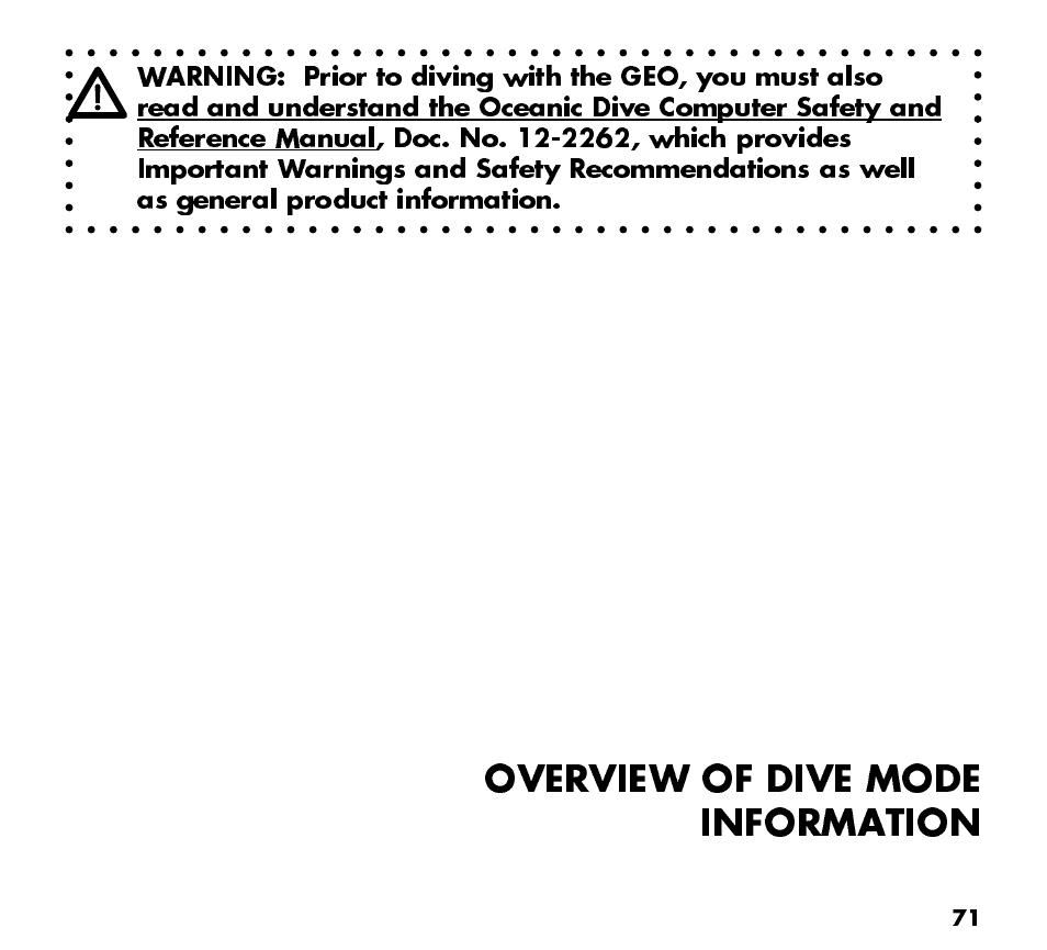 Overview of dive mode information | Oceanic Watch / Dive Computer GEO User Manual | Page 71 / 140