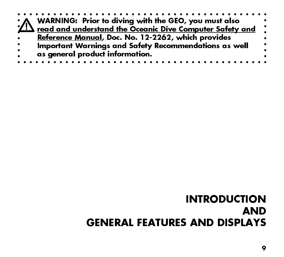 Introduction and general features and displays | Oceanic Watch / Dive Computer GEO User Manual | Page 9 / 140