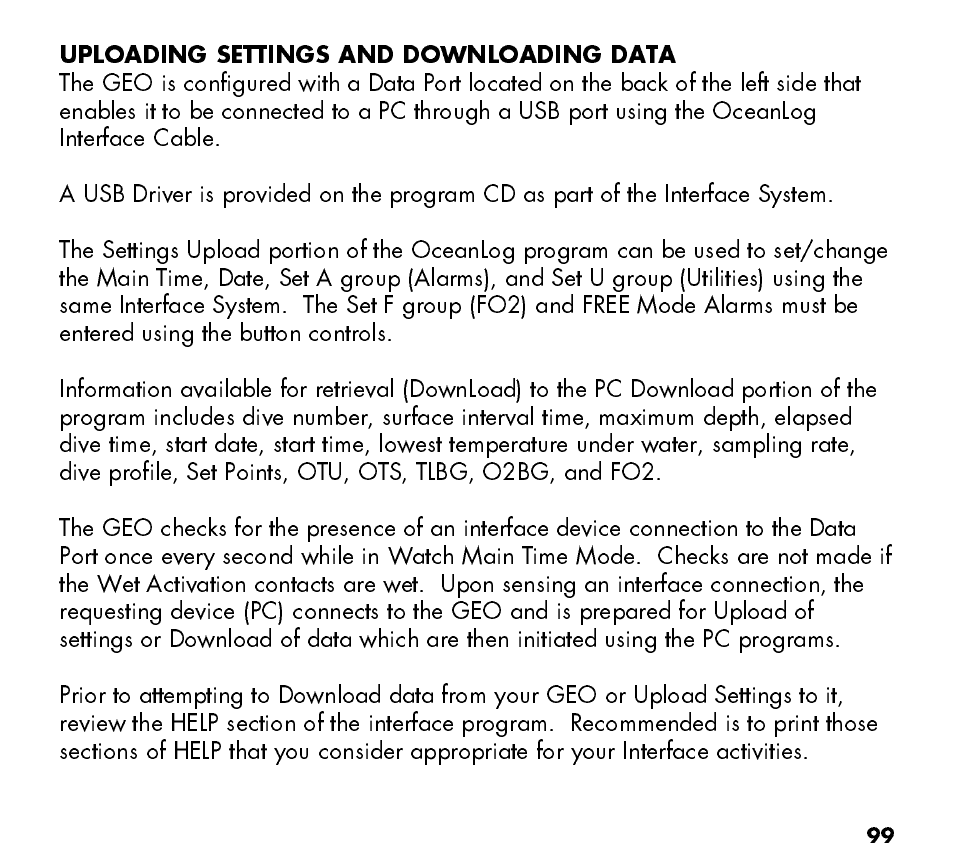 Oceanic Watch / Dive Computer GEO User Manual | Page 99 / 140