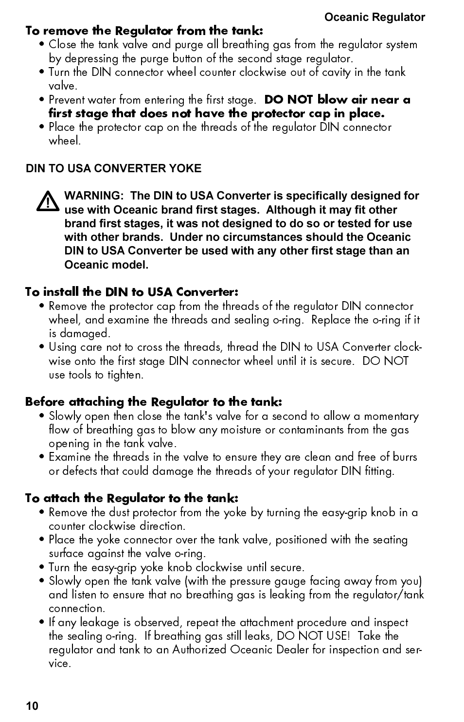 Oceanic Regulator Equipment User Manual | Page 10 / 20